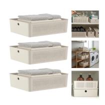 Kit 3 Cesto Organizador Para Lavanderia 8,2l Multiuso Bege Flow Ou Kit 3 Cesto Organizador Para Lavanderia 8,2l Multiuso Bege Flow Ou