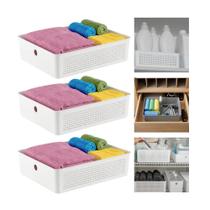 Kit 3 Cesto Organizador Para Lavanderia 8,2l Multiuso Branco Flow Ou Kit 3 Cesto Organizador Para Lavanderia 8,2l Multiuso Branco Flow Ou