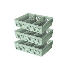 Kit 3 Cesto Organizador Rattan c/ 2 Divisórias Tam GG P/ Joias Maquiagem Miudezas