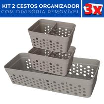 Kit 3 Cesto Organizador Rattan c/ Divisória Removível Mini M