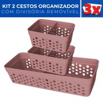 Kit 3 Cesto Organizador Rattan c/ Divisória Removível Mini M Kit 3 Cesto Organizador Rattan c/ Divisória Removível Mini M