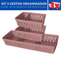 Kit 3 Cesto Organizador Rattan c/ Divisória Removível P G