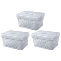 Kit 3 Cesto Organizador Rattan c/Tampa 4,5 Litros Multiuso Plástico
