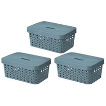 Kit 3 Cesto Organizador Rattan c/Tampa 4,5 Litros Multiuso Plástico