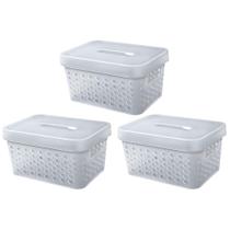 Kit 3 Cesto Organizador Rattan c/Tampa 4,5 Litros Multiuso Plástico