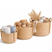 Kit 3 Cesto P M G Seagrass Natural Com Alça Sala Quarto Luxo