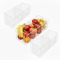 Kit 3 Cestos Aramados Fruteira de Parede 40x15cm Multiuso para Cozinha Lavanderia Quarto N5 com Divisória Branco