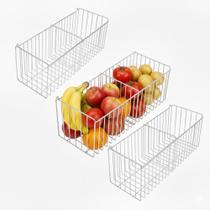 Kit 3 Cestos Aramados Fruteira de Parede 40x15cm Multiuso para Cozinha Lavanderia Quarto N5 com Divisória Cromado