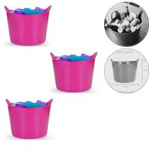 Kit 3 Cestos Balde Flexível C/Alça 15L Rosa- Fersil Kit 3 Cestos Balde Flexível C/Alça 15L Rosa- Fersil