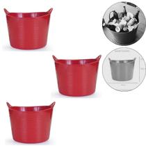 Kit 3 Cestos Balde Flexível C/Alça 15L Vermelho- Fersil
