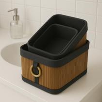 Kit 3 Cestos Bambu Organizadores Multuso Com Alça Banheiro Quarto