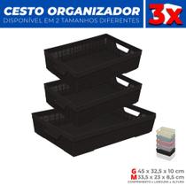 Kit 3 Cestos Caixa Organizador Armário Gaveta Lavanderia M G Kit 3 Cestos Caixa Organizador Armário Gaveta Lavanderia M G