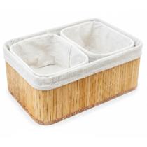 Kit 3 Cestos Caixa Organizador Bambu Tecido Multiuso Forro