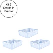 Kit 3 Cestos Caixa Organizador Multiuso Plástico Médio Com Furinhos Azul / Branco / Cinza / Marrom / Preto / Rose / Transparente / Verde