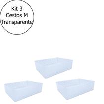 Kit 3 Cestos Caixa Organizador Multiuso Plástico Médio Com Furinhos Azul / Branco / Cinza / Marrom / Preto / Rose / Transparente / Verde