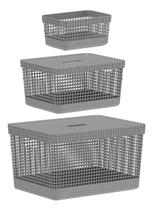 Kit 3 Cestos Caixa Organizadora 2,5L 8L E 20 Litros Grade Ou Kit 3 Cestos Caixa Organizadora 2,5L 8L E 20 Litros Grade Ou