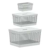 Kit 3 Cestos Caixa Organizadora 2,5L 8L E 20 Litros Grade Ou Kit 3 Cestos Caixa Organizadora 2,5L 8L E 20 Litros Grade Ou
