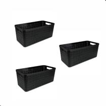Kit 3 Cestos Caixas Organizadoras Multiuso Juta Cor Preto
