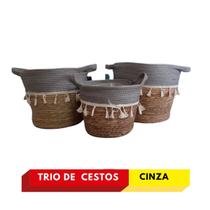 Kit 3 cestos de palha Cinza Gifthome