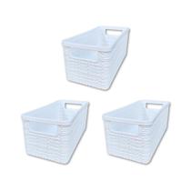 Kit 3 Cestos Juta Alongado Pequeno Branco