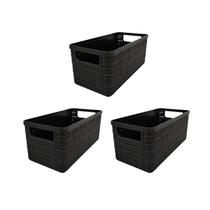 Kit 3 Cestos Juta Alongado Pequeno Cor Preto Kit 3 Cestos Juta Alongado Pequeno Cor Preto