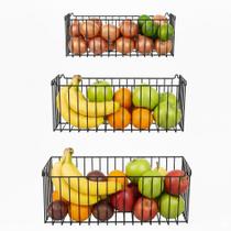 Kit 3 Cestos Multiuso Aramado Fruteira de Parede para Cozinha Lavanderia N2 N3 N4 Preto
