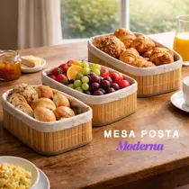 Kit 3 Cestos Multiuso de Bambu com Forro Organizadores e Decoração Resistente