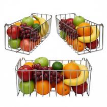 Kit 3 Cestos Multiuso Fruteira de Parede Aramado para Cozinha Lavanderia N2 25x11cm Cromado