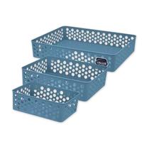 Kit 3 Cestos Multiuso P M G Organizadores Azul Usual