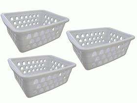 Kit 3 Cestos Multiuso Pequeno Branco 12x6x16cm PP Uninjet Kit 3 Cestos Multiuso Pequeno Branco 12x6x16cm PP Uninjet