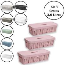 Kit 3 Cestos Organizador 3,6 Litros Multiuso Com Tampa