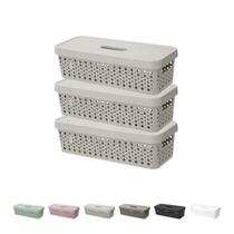 Kit 3 Cestos Organizador c/ Tampa Trama Rattan 3,6L Usual