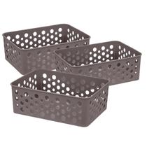 Kit 3 Cestos Organizador Compacto Prático Design Pequeno Decorativo Gaveta Empilhável Multiuso Kit 3 Cestos Organizador Compacto Prático Design Pequeno Decorativo Gaveta Empilhável Multiuso