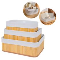 Kit 3 Cestos Organizador De Bambu Multiuso Com Forro Kit 3 Cestos Organizador De Bambu Multiuso Com Forro