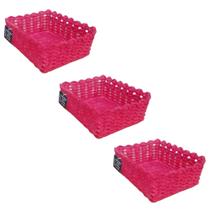 Kit 3 Cestos Organizador De Croche Retangular 26 x 18cm