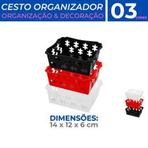 Kit 3 Cestos Organizador Empilhável Multiuso Colorido 14x12