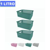 Kit 3 Cestos Organizador Gaveta Armário Trama Rattan P 19x7 Kit 3 Cestos Organizador Gaveta Armário Trama Rattan P 19x7