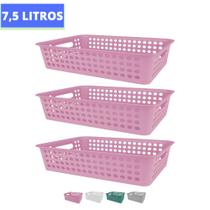 Kit 3 Cestos Organizador Gaveta Trama Rattan Multiuso 39x7