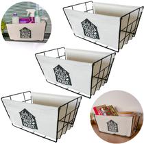 Kit 3 Cestos Organizador Multiuso Lavanderia Cozinha Escritório Aço Preto Tecido Bege M Luxo Kit 3 Cestos Organizador Multiuso Lavanderia Cozinha Escritório Aço Preto Tecido Bege M Luxo