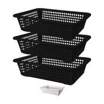 Kit 3 Cestos Organizador Plástico 28x21 Multiuso Lavanderia Gaveta c/ Furos Design Moderno e Leve Kit 3 Cestos Organizador Plástico 28x21 Multiuso Lavanderia Gaveta c/ Furos Design Moderno e Leve