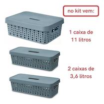 Kit 3 Cestos Organizadoras Uma De 11 L E Duas De 3,6 L