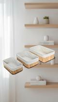Kit 3 Cestos Organizadores Bambu com Forro P M G