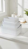 Kit 3 Cestos Organizadores Bambu Forro Branco