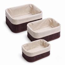 Kit 3 Cestos Organizadores Bambu Forro Removível Multiuso Cozinha Banheiro Quarto Closet Escritório Kit 3 Cestos Organizadores Bambu Forro Removível Multiuso Cozinha Banheiro Quarto Closet Escritório