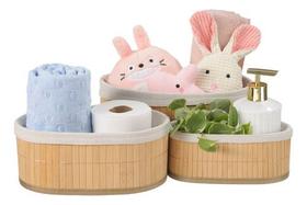 Kit 3 Cestos Organizadores Bambu Multiuso Banheiro Brinquedo