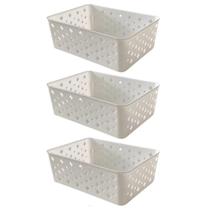 Kit 3 Cestos Organizadores Branco Multiuso Médio Empilhável Gaveta Armário Lavanderia 19x14x6,5 Kit 3 Cestos Organizadores Branco Multiuso Médio Empilhável Gaveta Armário Lavanderia 19x14x6,5