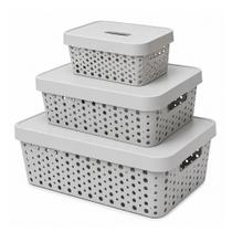 Kit 3 Cestos Organizadores Caixa Multiuso com Tampa Cinza Claro 20L, 11L e 4,5 Litros - Usual Kit 3 Cestos Organizadores Caixa Multiuso com Tampa Cinza Claro 20L, 11L e 4,5 Litros - Usual