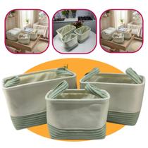 Kit 3 Cestos Organizadores Caixas Multiuso De Veludo Bege e Verde Piqueno Médio e Grande Premium