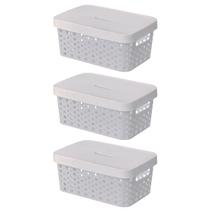 Kit 3 Cestos Organizadores com Tampa 4,5 Litros 26x18x11 Caixa Organizadora Multiuso Rattan Kit 3 Cestos Organizadores com Tampa 4,5 Litros 26x18x11 Caixa Organizadora Multiuso Rattan