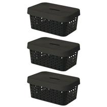 Kit 3 Cestos Organizadores com Tampa 4,5 Litros 26x18x11 Caixa Organizadora Multiuso Rattan Kit 3 Cestos Organizadores com Tampa 4,5 Litros 26x18x11 Caixa Organizadora Multiuso Rattan